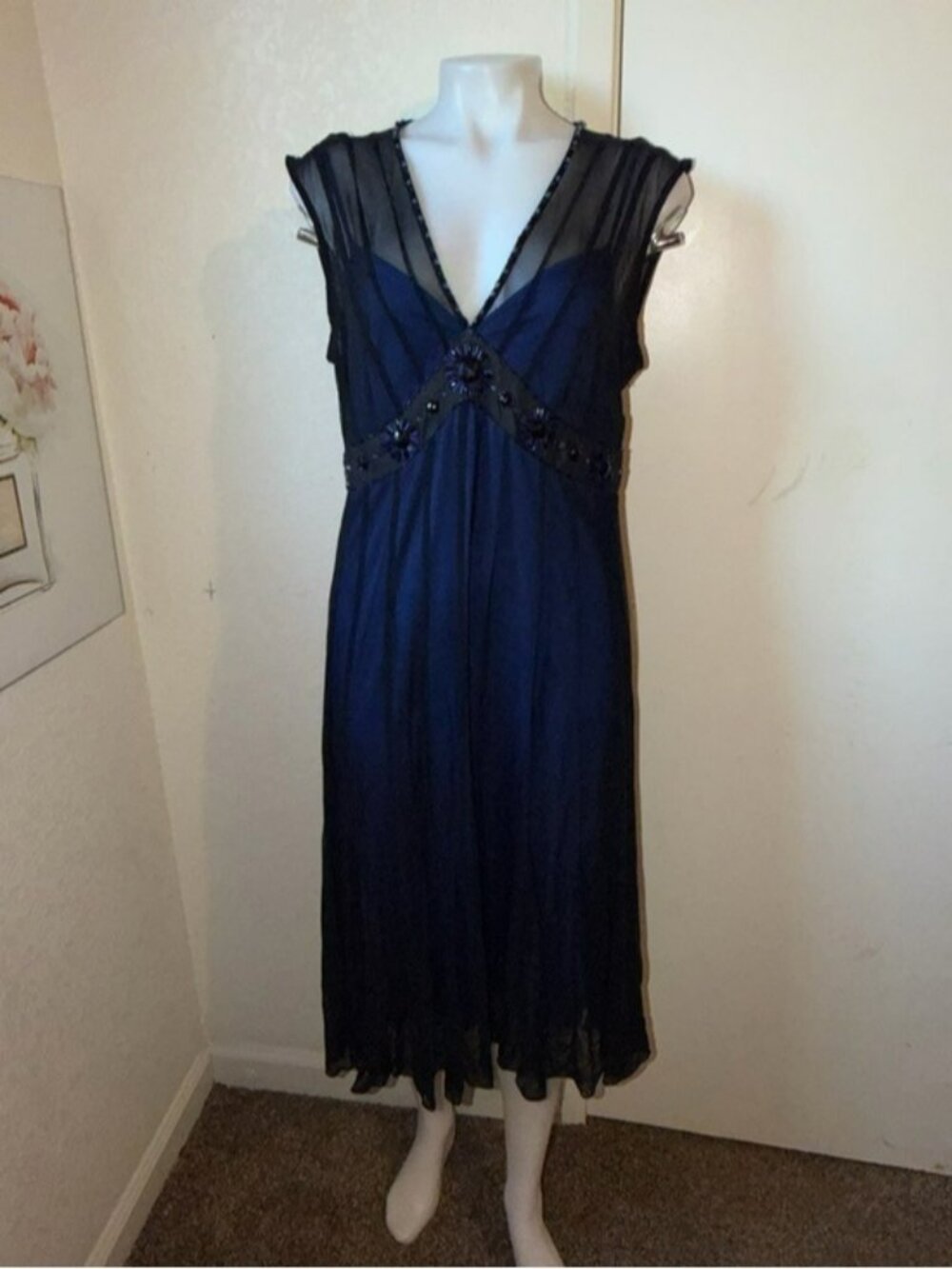 Mix It Navy Beaded V-Neck Slip Dress